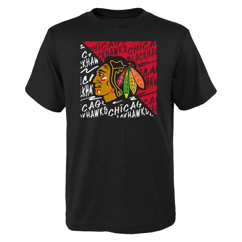 NHL Black Tee with White and Red Chicago Blackhawks Logo
